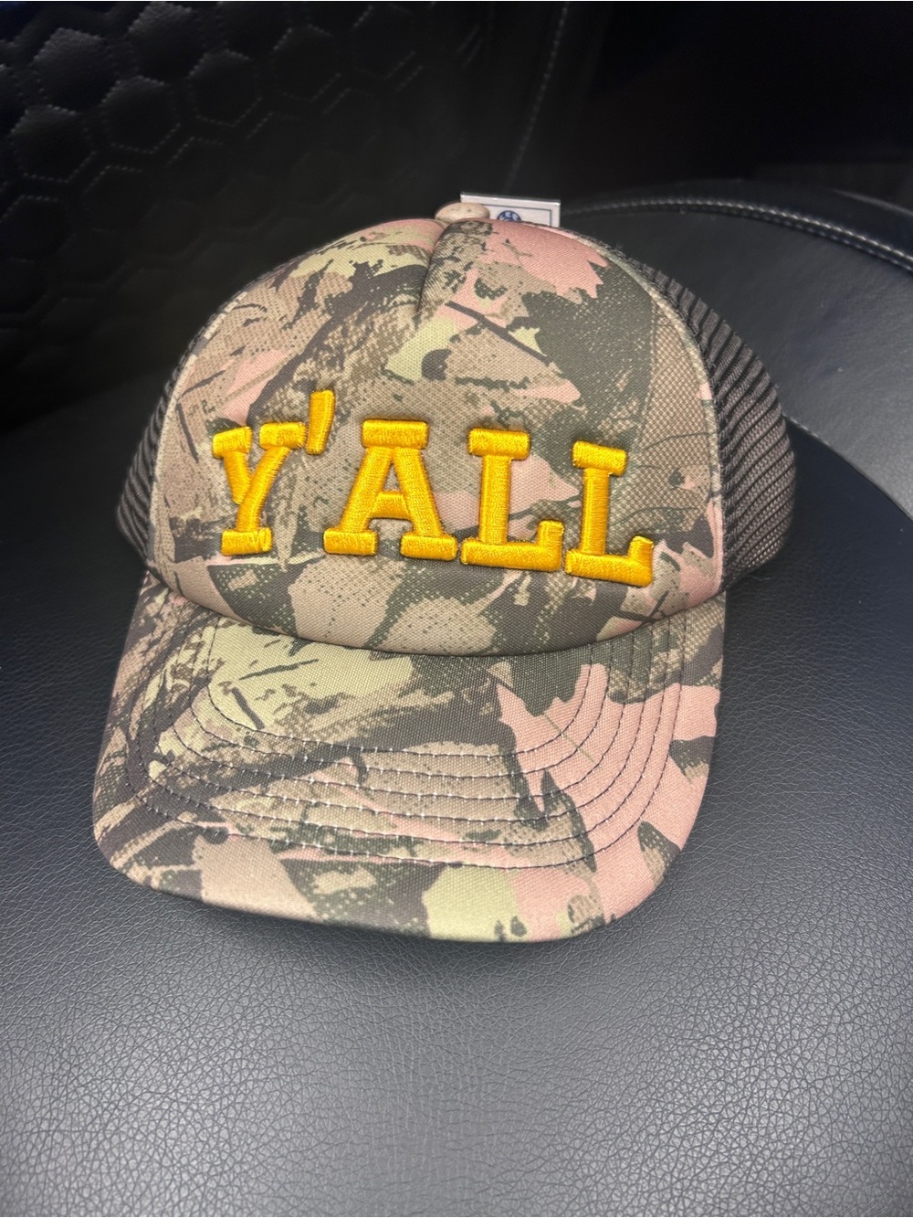 Womens Camouflage 'Y'ALL' Mesh Trucker Hat - Green/Brown - Picture 7 of 7